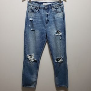 Hidden Distressed Frayed Holes Cropped Ankle Denim Blue Jeans Women S-26 NWT